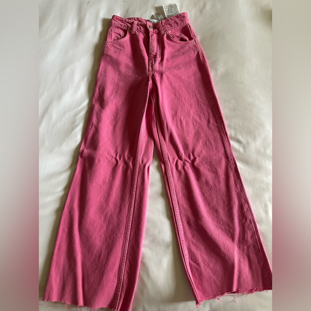 ZARA pink full length wide leg jeans sold out pink size 0 EUR 32